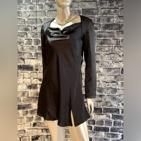 Navy Blue Satin Formal Mini Dress - Picture 3 of 10